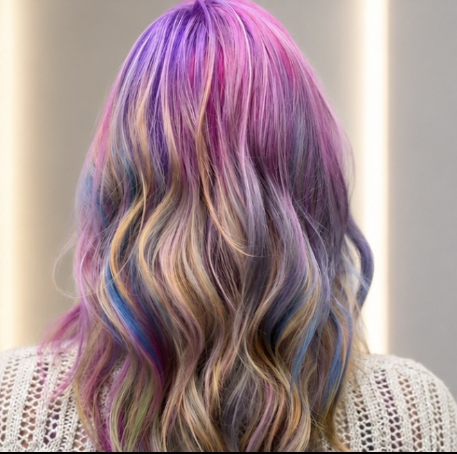 Vivid pink, purple, and blue fashion color melted through dimensional waves